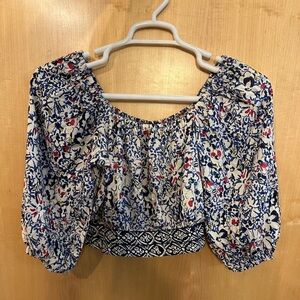 ANGIE ruched crop top white blue blouse NWT Medium, Smocked